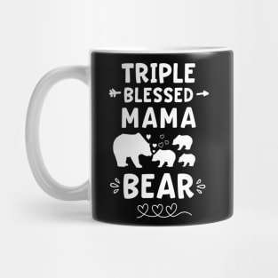 Triple Blessed Mama Bear Heart & Arrow Three Baby Cubs Mom Mug